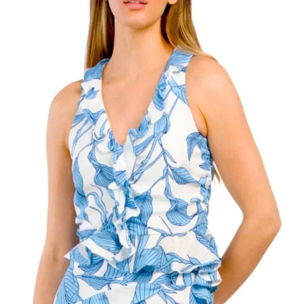Walter Baker Valerie Blouse Floral Blue Ruffle Size Medium Paradise